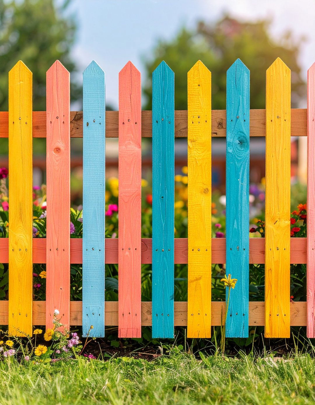 Rainbow Painted Pallet Fence - 25 pallet fence ideas