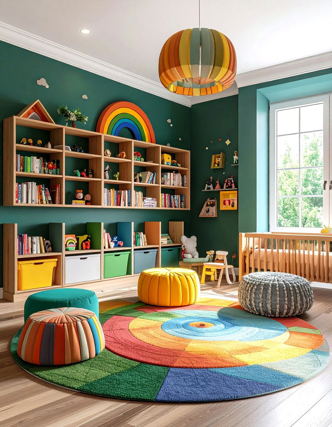 Rainbow Pops on a Deep Green Canvas - 25 dark green nursery ideas