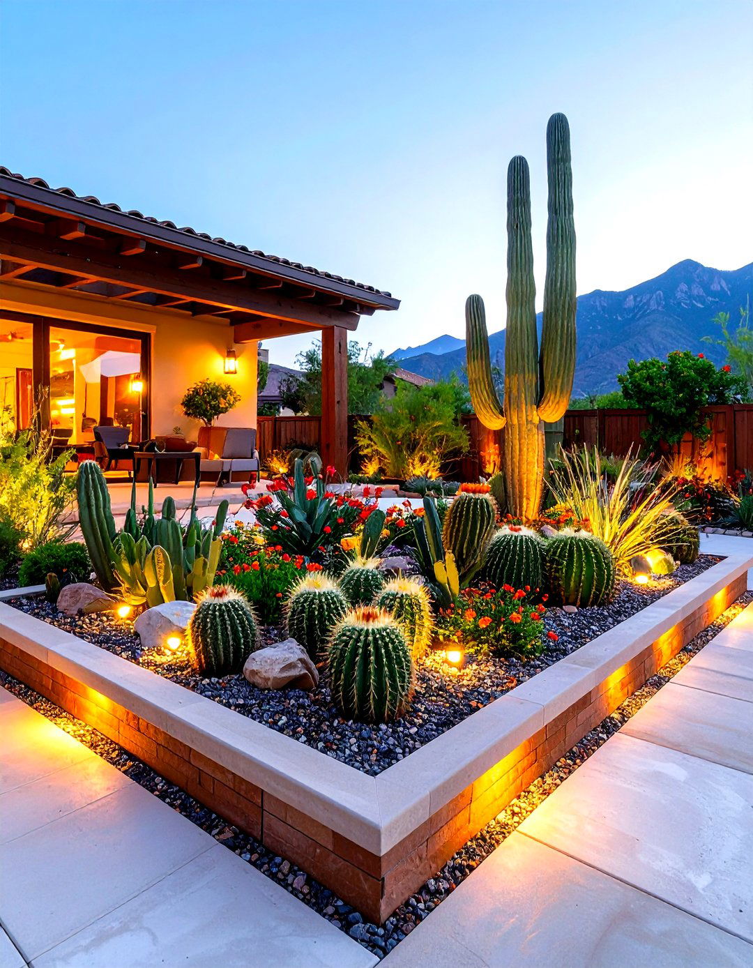 Raised Cactus Bed Adds Sculptural Backyard Drama - 25 arizona backyard ideas