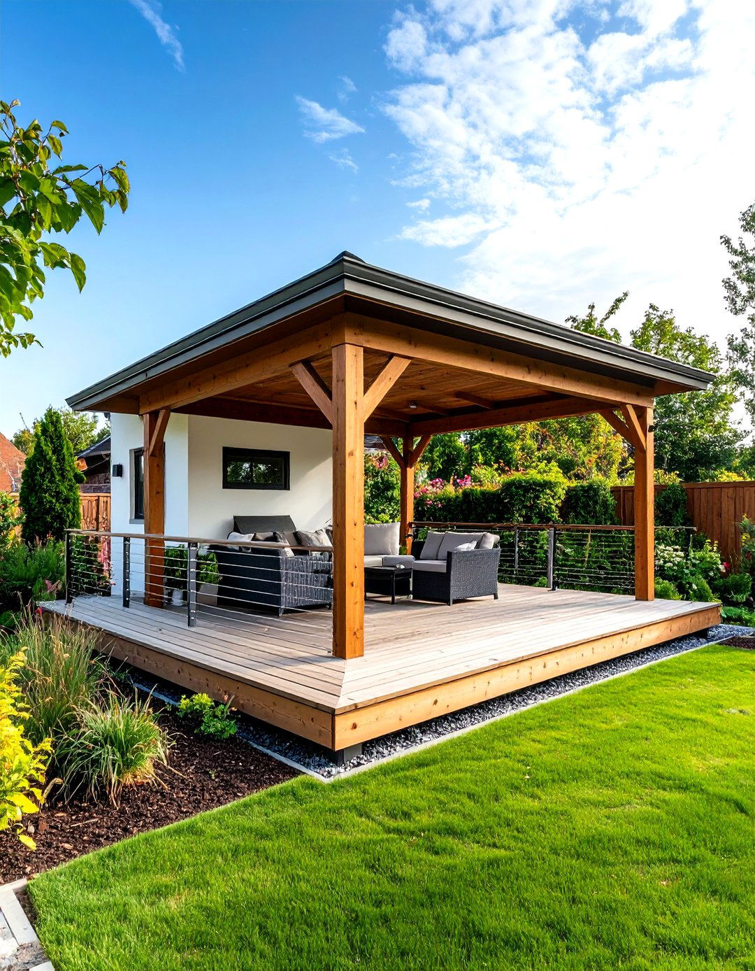 Raised Deck Pavilion Overlooking the Garden - 25 outdoor pavilion ideas