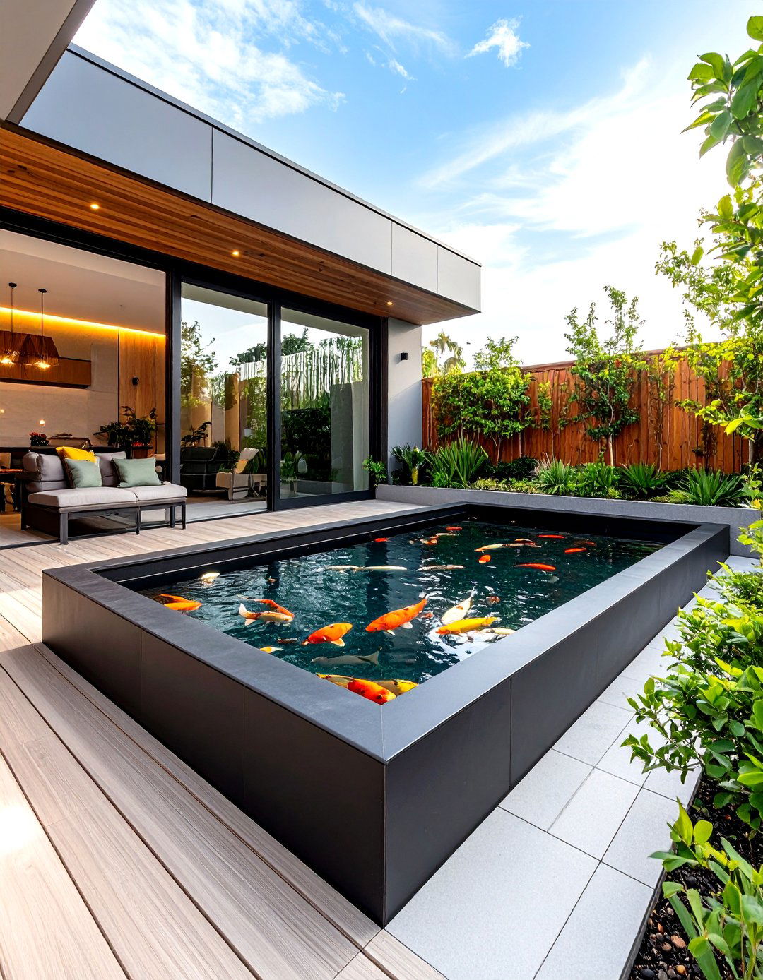 Raised Formal Koi Pond With Clean Lines - 25 koi pond ideas