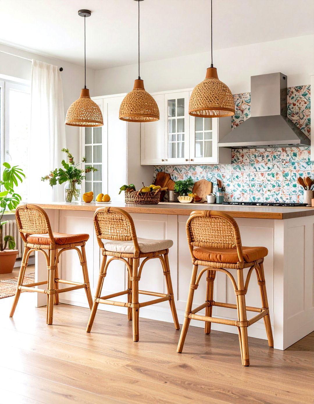 Rattan Bar Stools Soften a s Kitchens Lines - 25 70s kitchen ideas