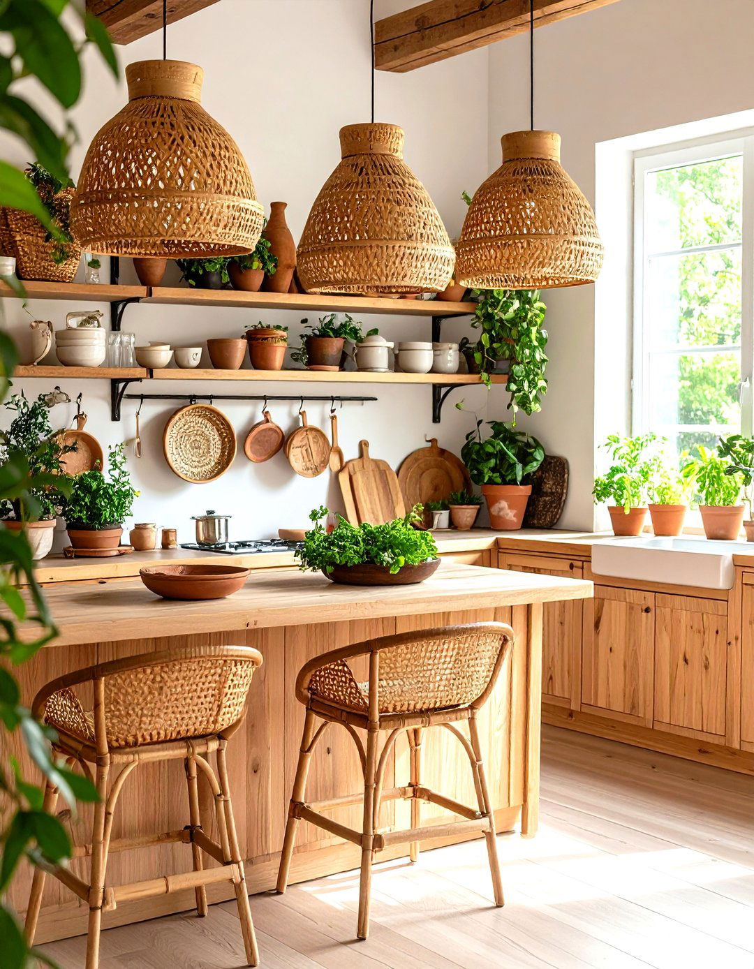 Rattan and Bamboo Details Weave Nature into a Boho Kitchen - 25 boho kitchen ideas