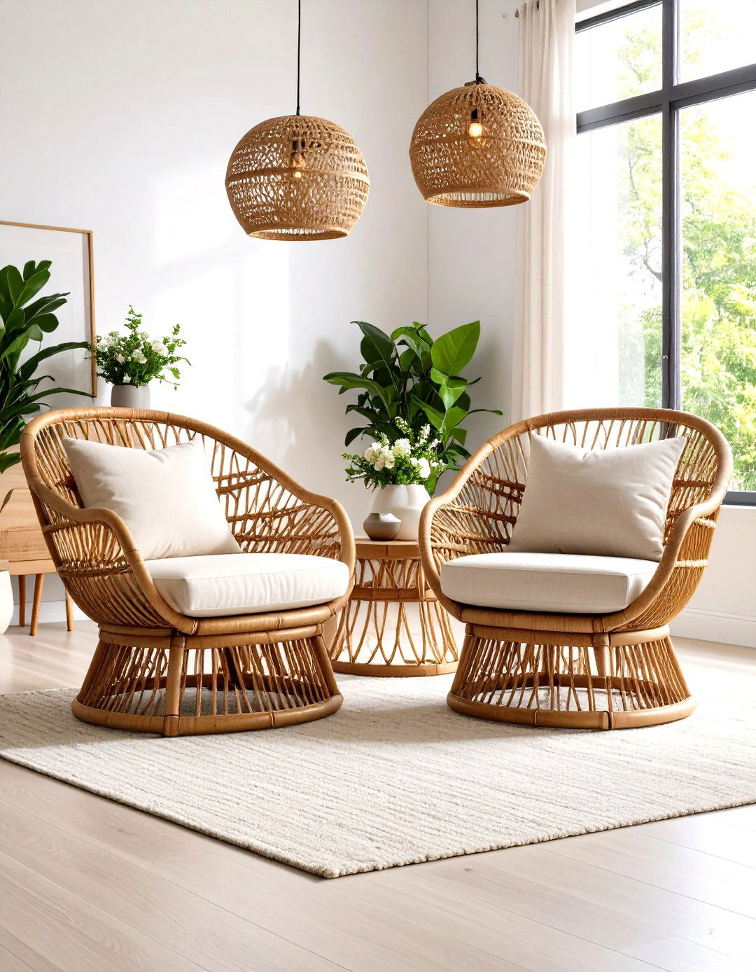 Rattan and Cane Accent Chairs Offer Breezy Contrast - 25 organic modern living room design ideas