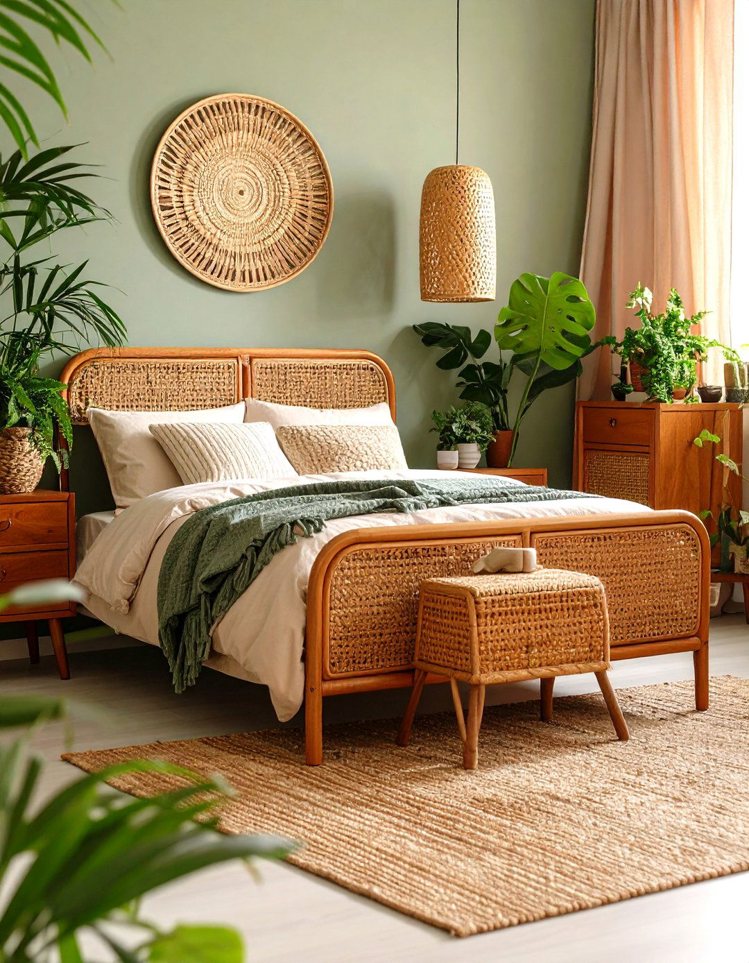 Rattan and Cane Touches Soften a s Bedroom - 25 60s bedroom ideas
