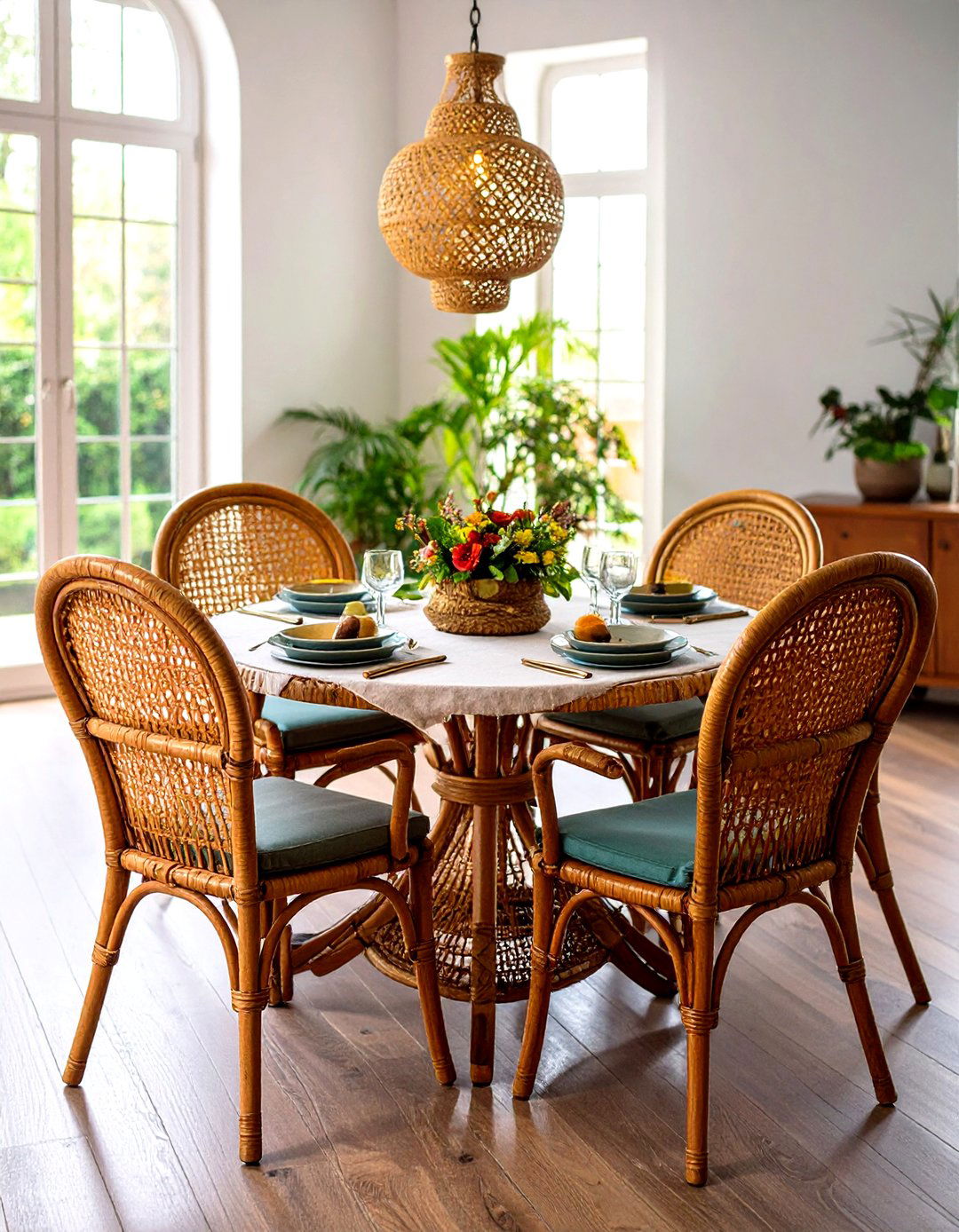 Rattan and Wicker Seating Adds Breezy Texture - 25 70s dining room design ideas