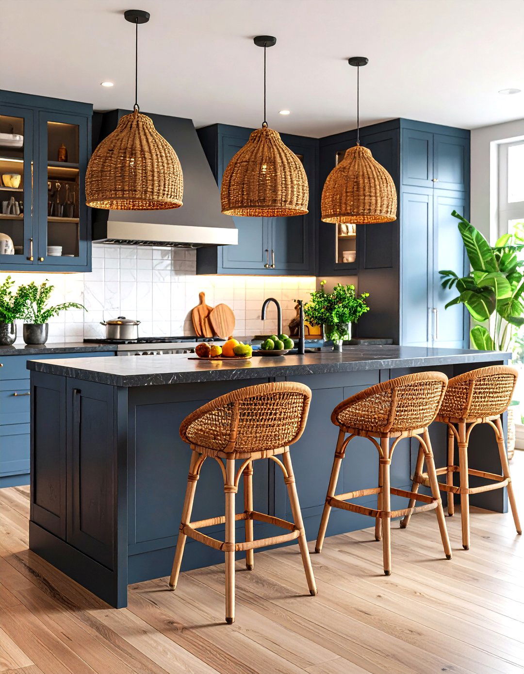 Rattan or Seagrass Seating Softens Hard Surfaces - 25 organic kitchen design ideas