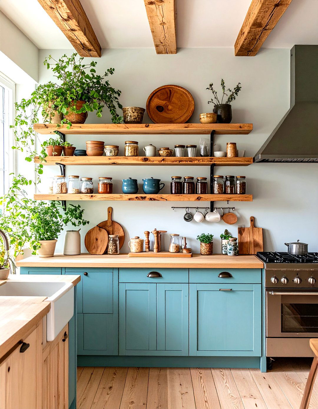 Raw Edge Open Shelving Adds Honest Texture - 25 organic kitchen design ideas