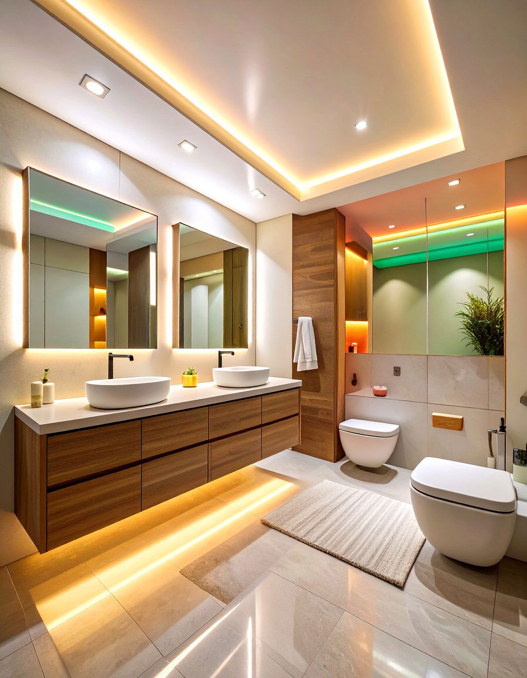 Recessed LED Lines Replace Bulky Fixtures - 25 minimalist bathroom ideas