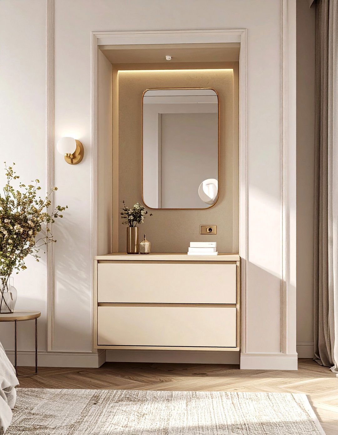 Recessed Wall Niche Nightstand Disappears When Not in Use - 25 nightstand ideas