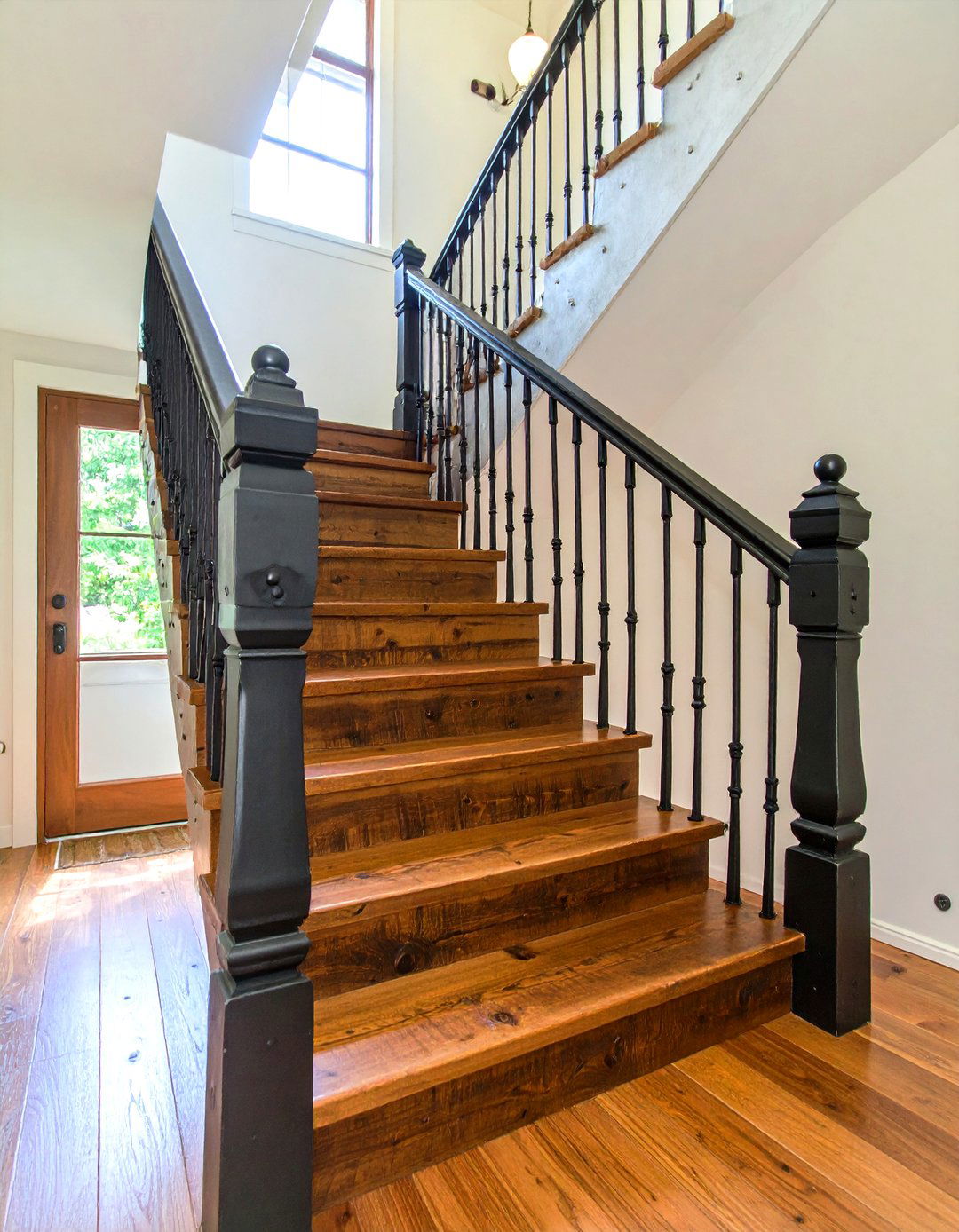 Reclaimed Barnwood and Iron Stair Railing - 25 farmhouse rustic stair railing ideas