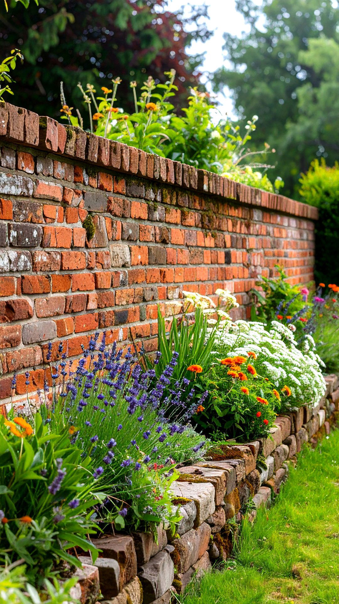 Reclaimed Brick Garden Wall with Vintage Charm - 25 garden wall ideas
