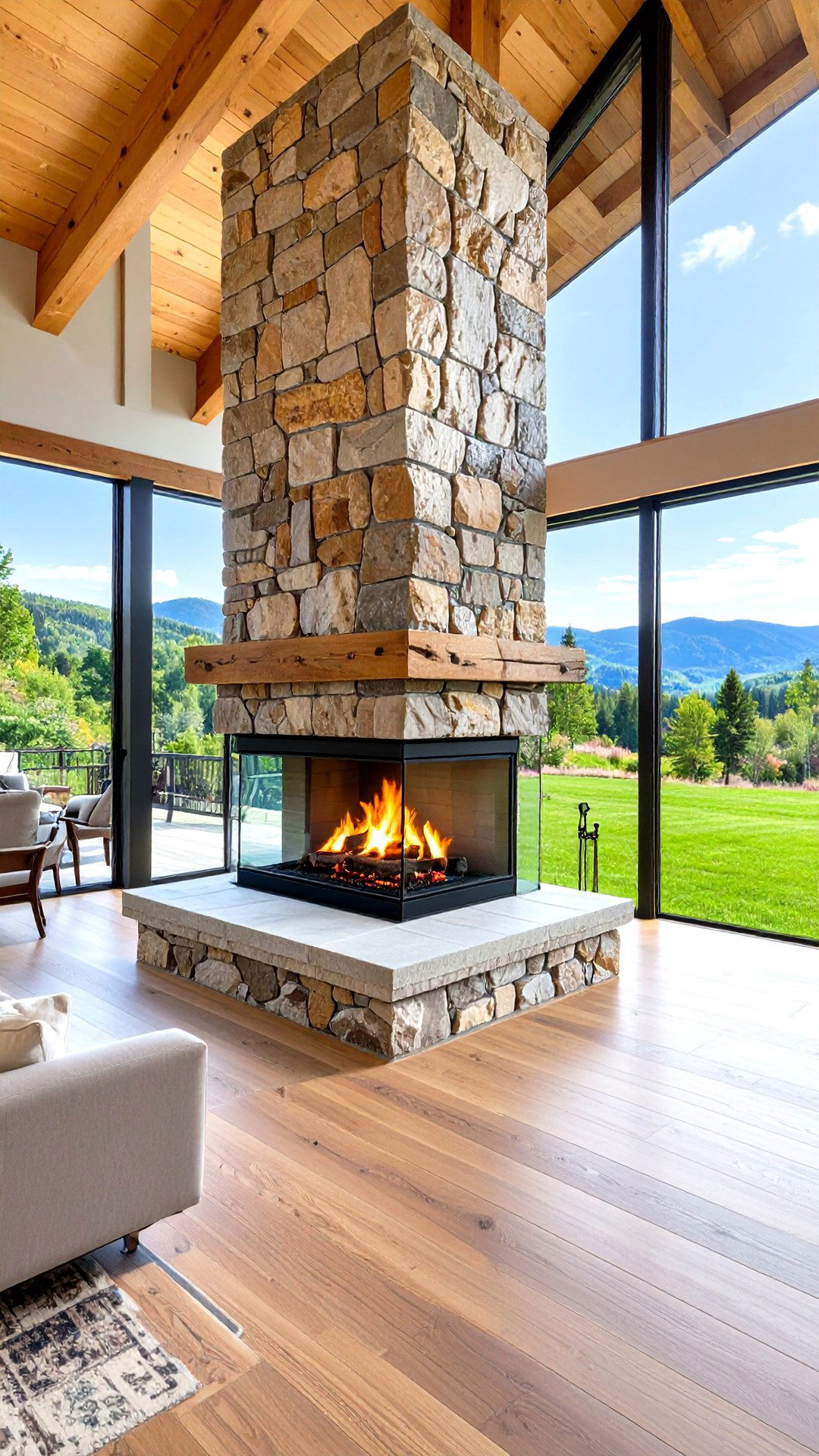 Reclaimed Stone Peninsula Sided Fireplace - 25 3 sided fireplace ideas