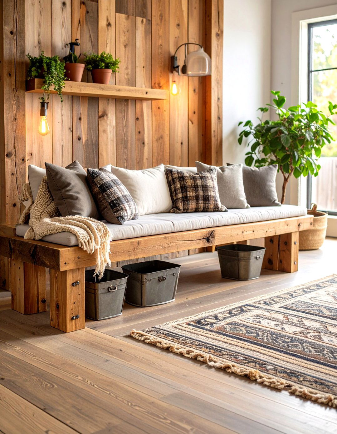 Reclaimed Timber Beam Bench for Farmhouse Charm - 25 fireplace bench ideas