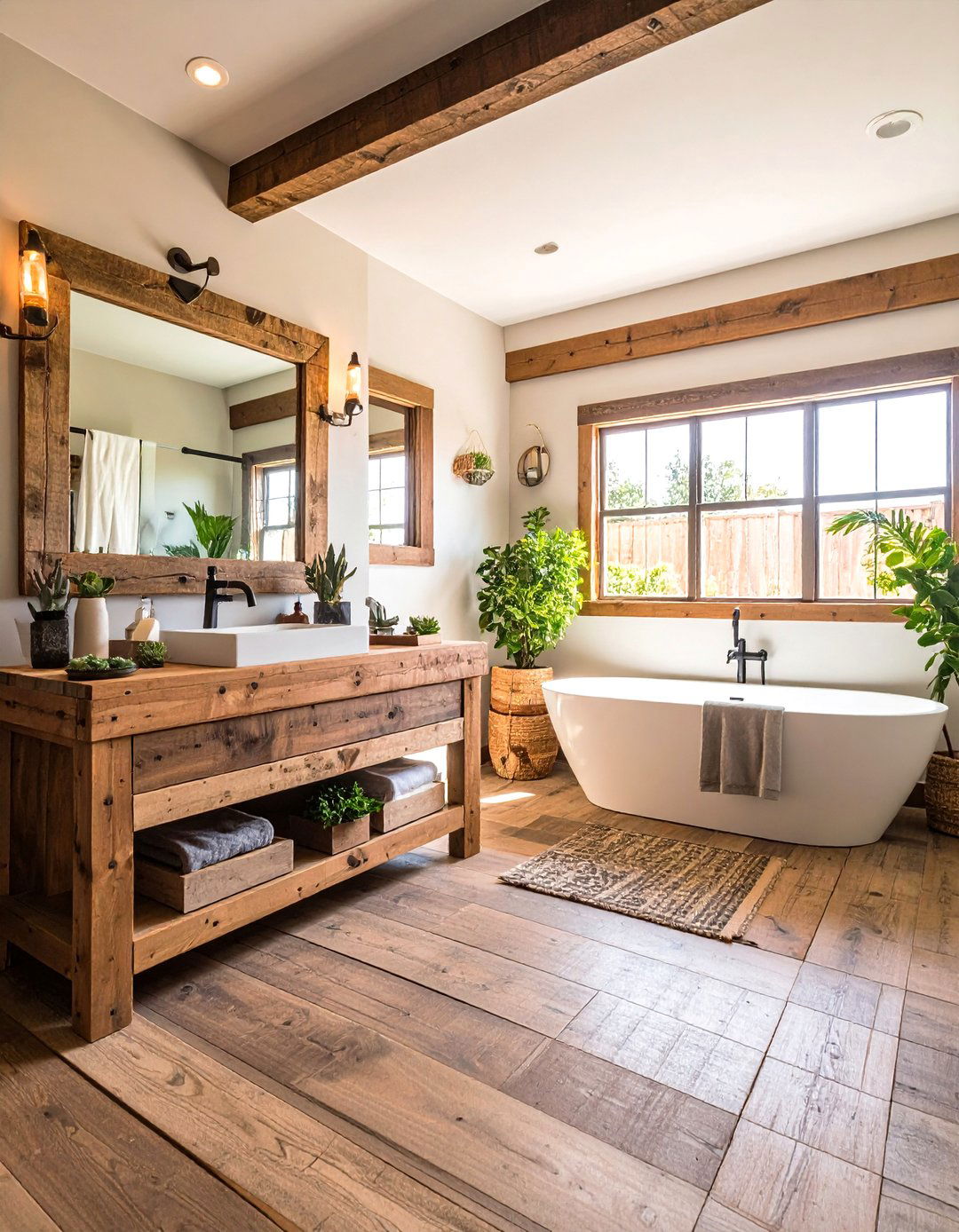Reclaimed Wood Accent Warms Sterile Surfaces - 25 apartment bathroom ideas