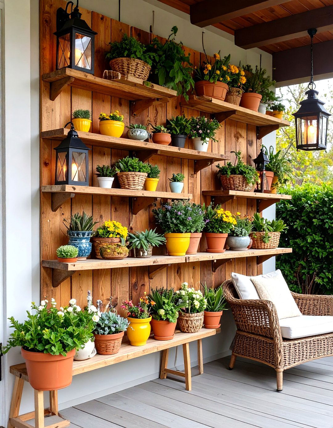 Reclaimed Wood Outdoor Wall Decor Shelves - 25 outdoor wall decor ideas