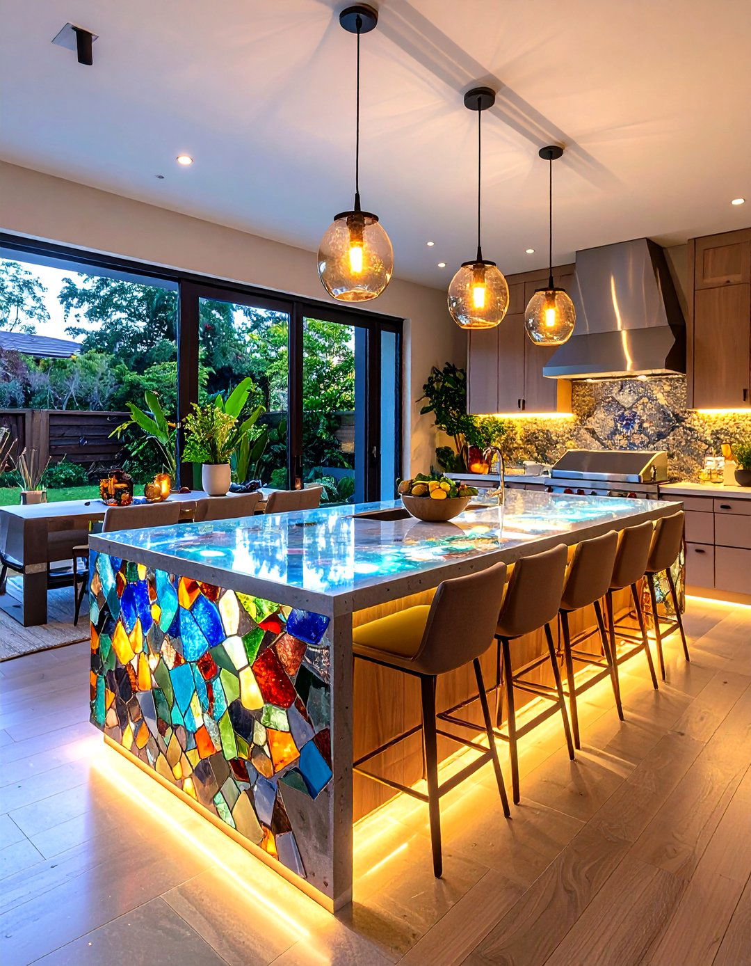 Recycled Glass Countertop Sparkling with Color - 25 outdoor kitchen countertop ideas