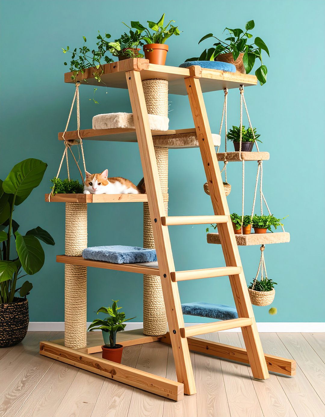 Recycled Ladder Climber Cat Tree - 25 outdoor cat tree ideas