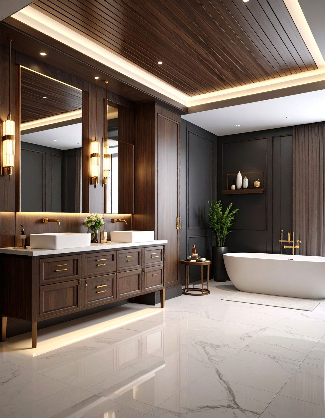 Reeded Wood Finishes Add Warmth - 25 art deco bathroom ideas