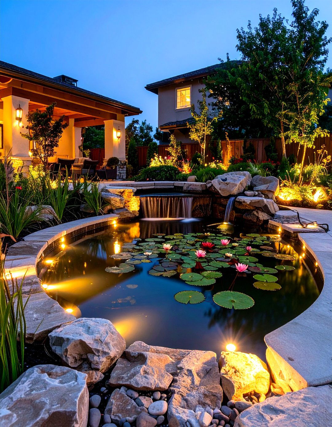 Reflective Night Light LED Pond - 25 backyard pond ideas