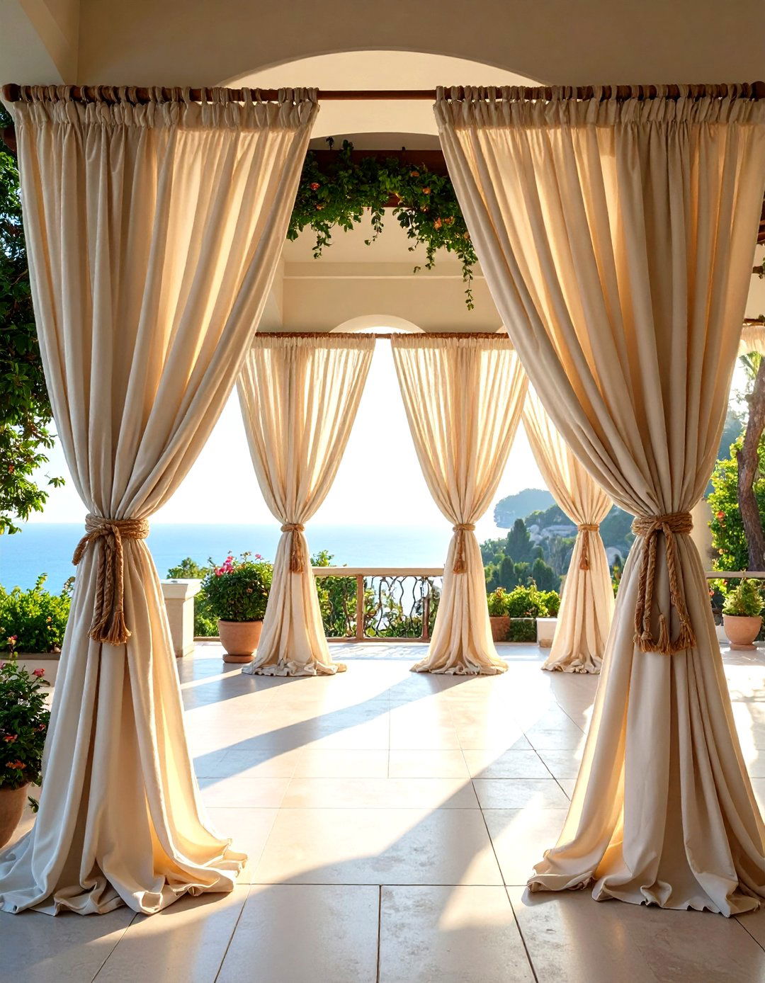 Repeated Column Patio Curtains for Grandeur - 25 patio curtain ideas