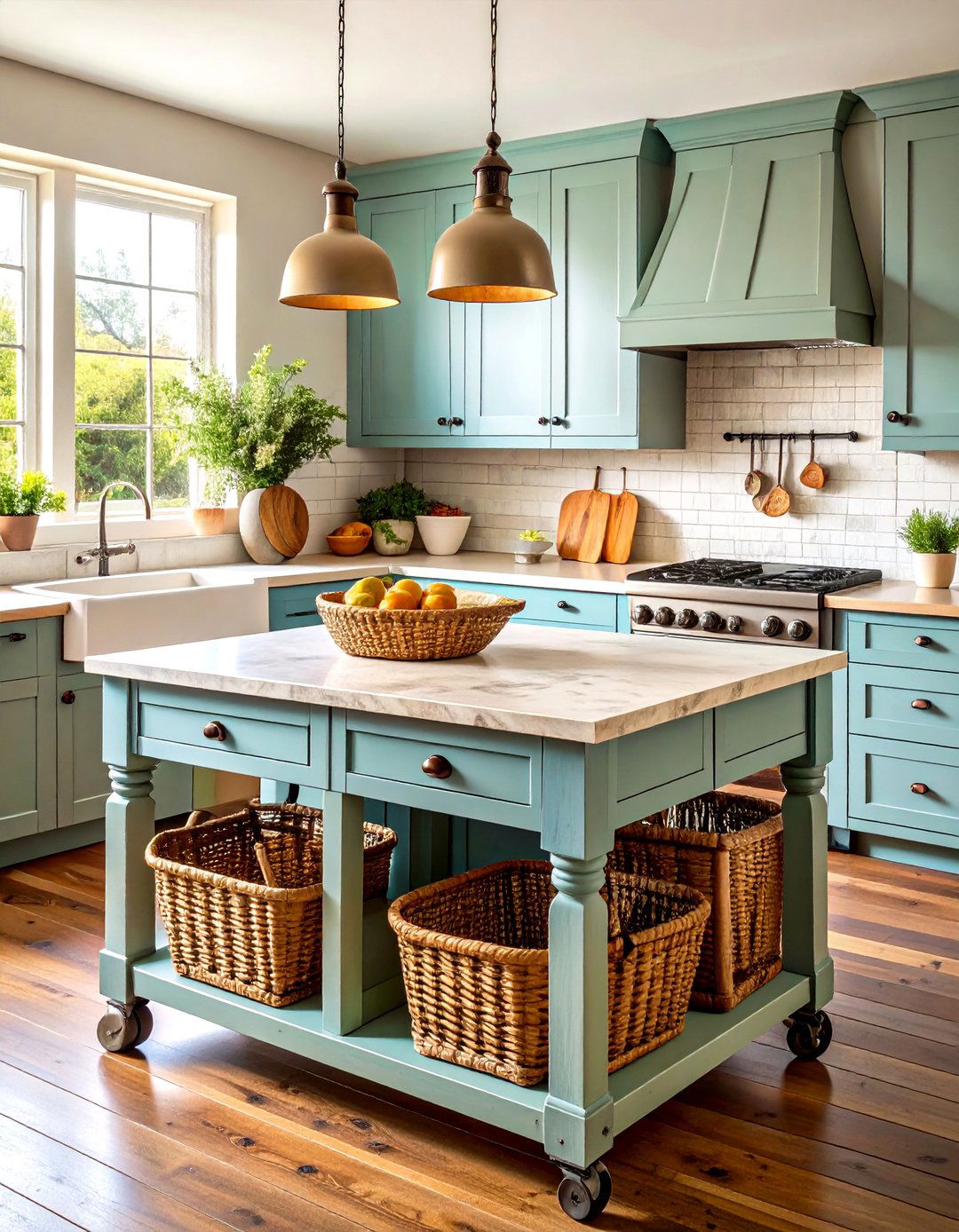 Repurpose a Rustic Table as the Kitchen Island - 25 farmhouse kitchen ideas