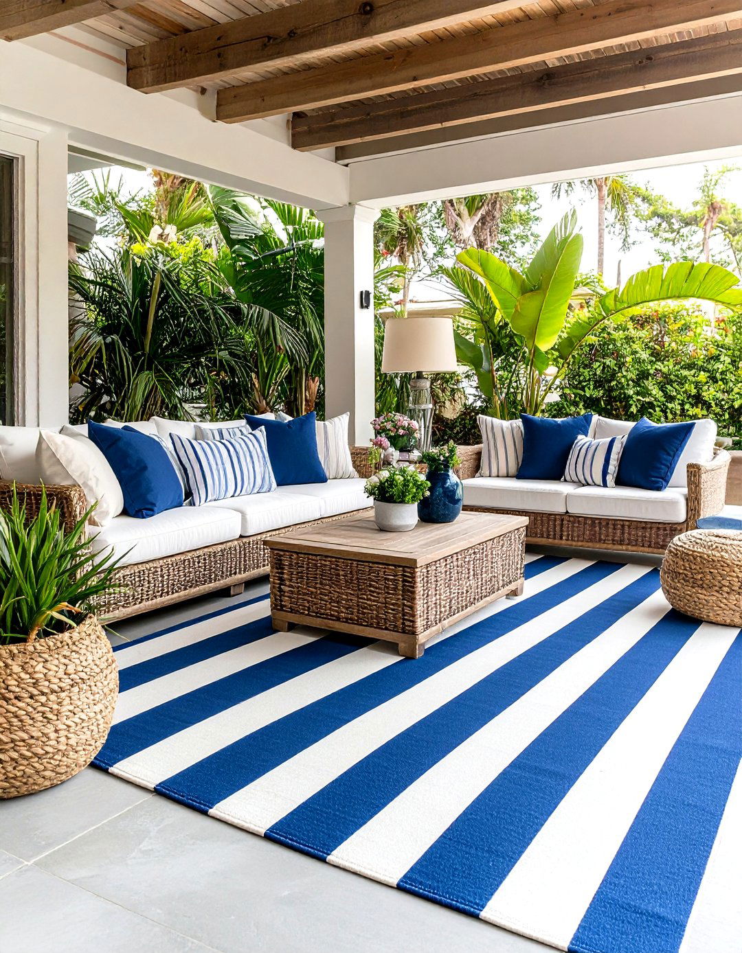 Resort Striped Painted Concrete Patio - 25 painted concrete patio ideas