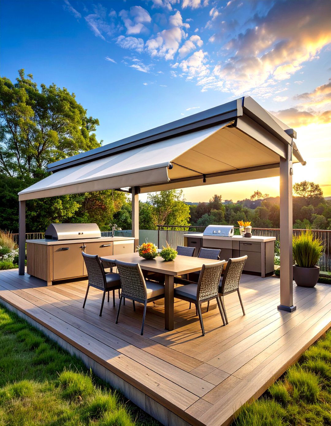 Retractable Awning and Wind Screens Offer All Weather Flexibility - 25 outdoor kitchen on deck