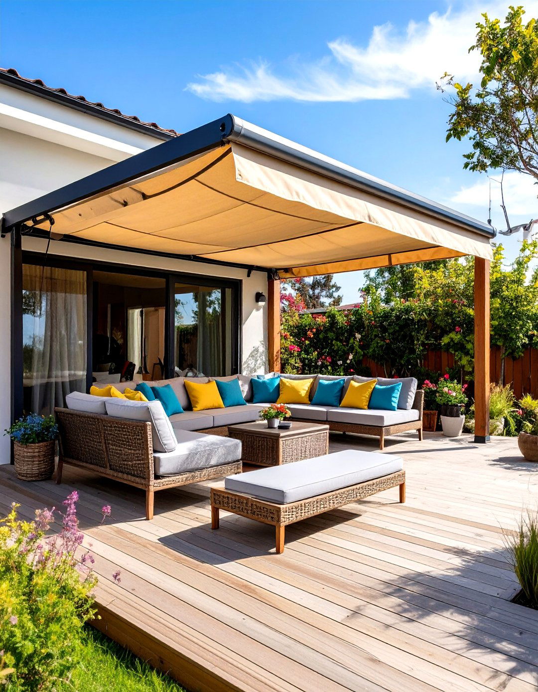 Retractable Canopy Section for Your Deck - 25 partially covered deck ideas