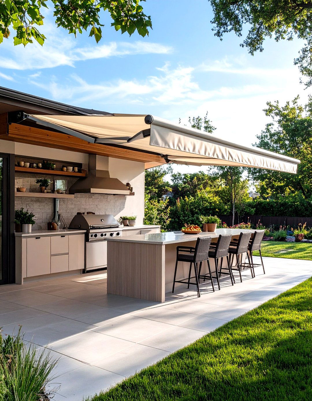 Retractable Fabric Awning Roof Slides Away for Stargazing - 25 outdoor kitchen roof ideas