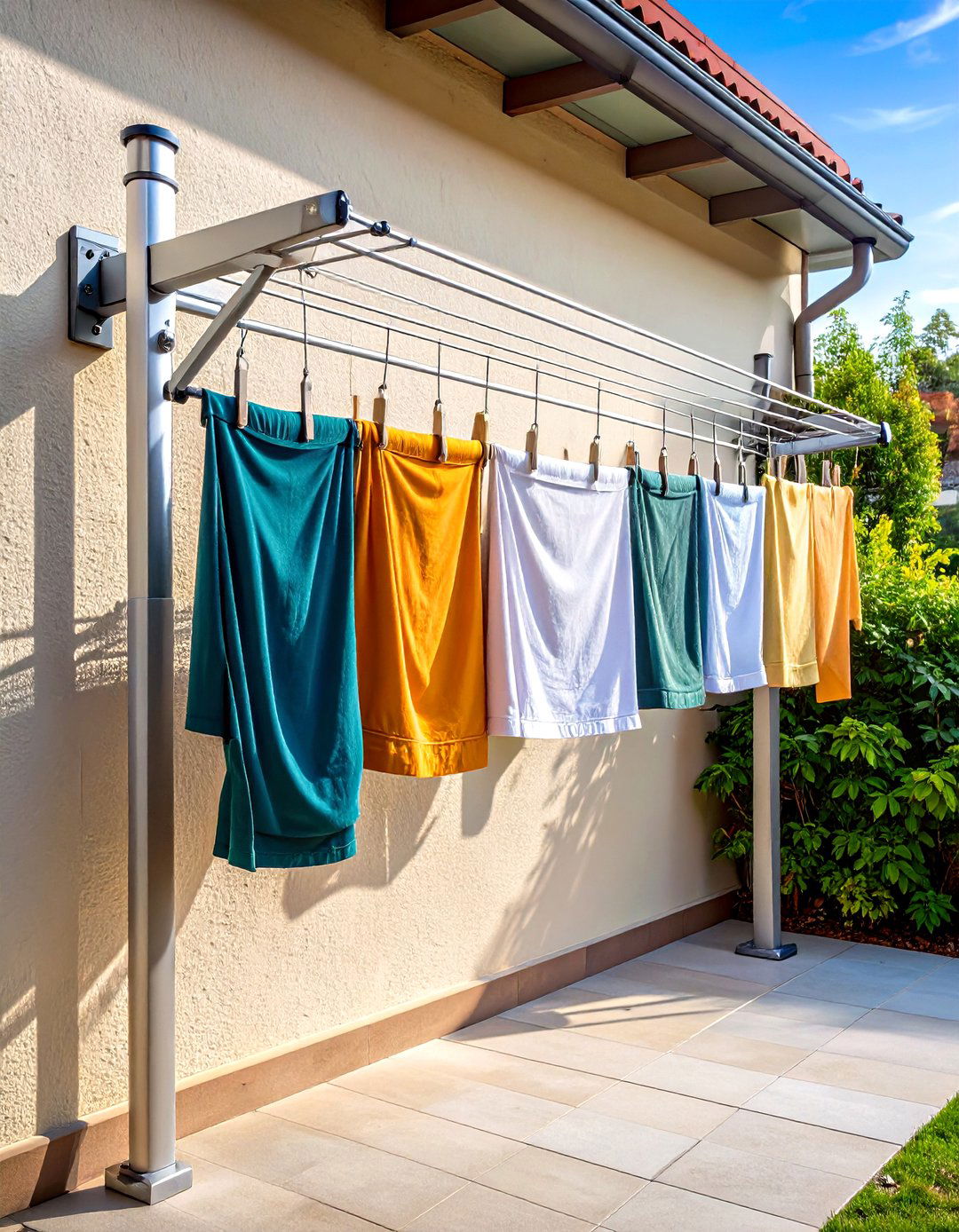Retractable Five Line Clothesline - 25 outdoor laundry area design ideas