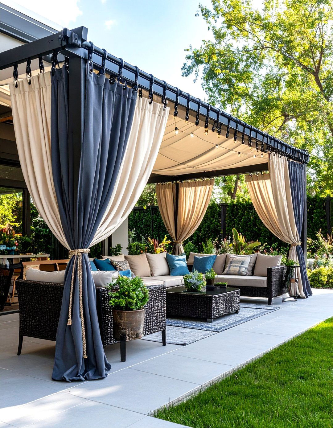 Retractable Wire System Patio Curtains - 25 patio curtain ideas
