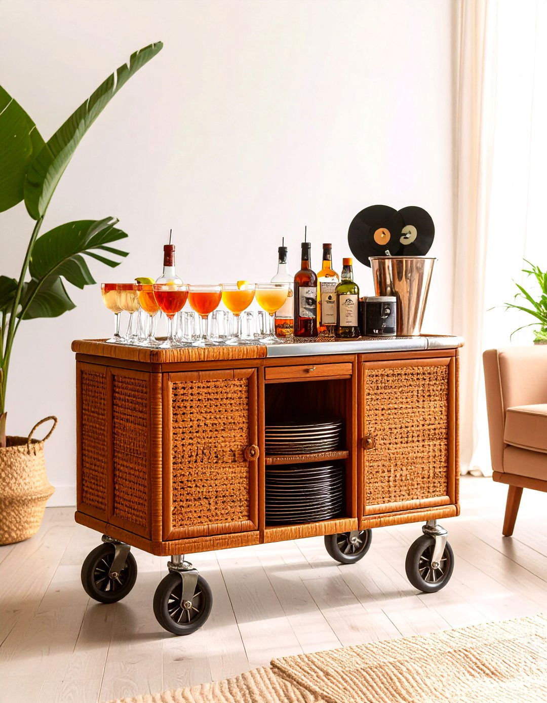 Retro Bar Cart Rolling Through a s Living Room - 25 70s living room ideas