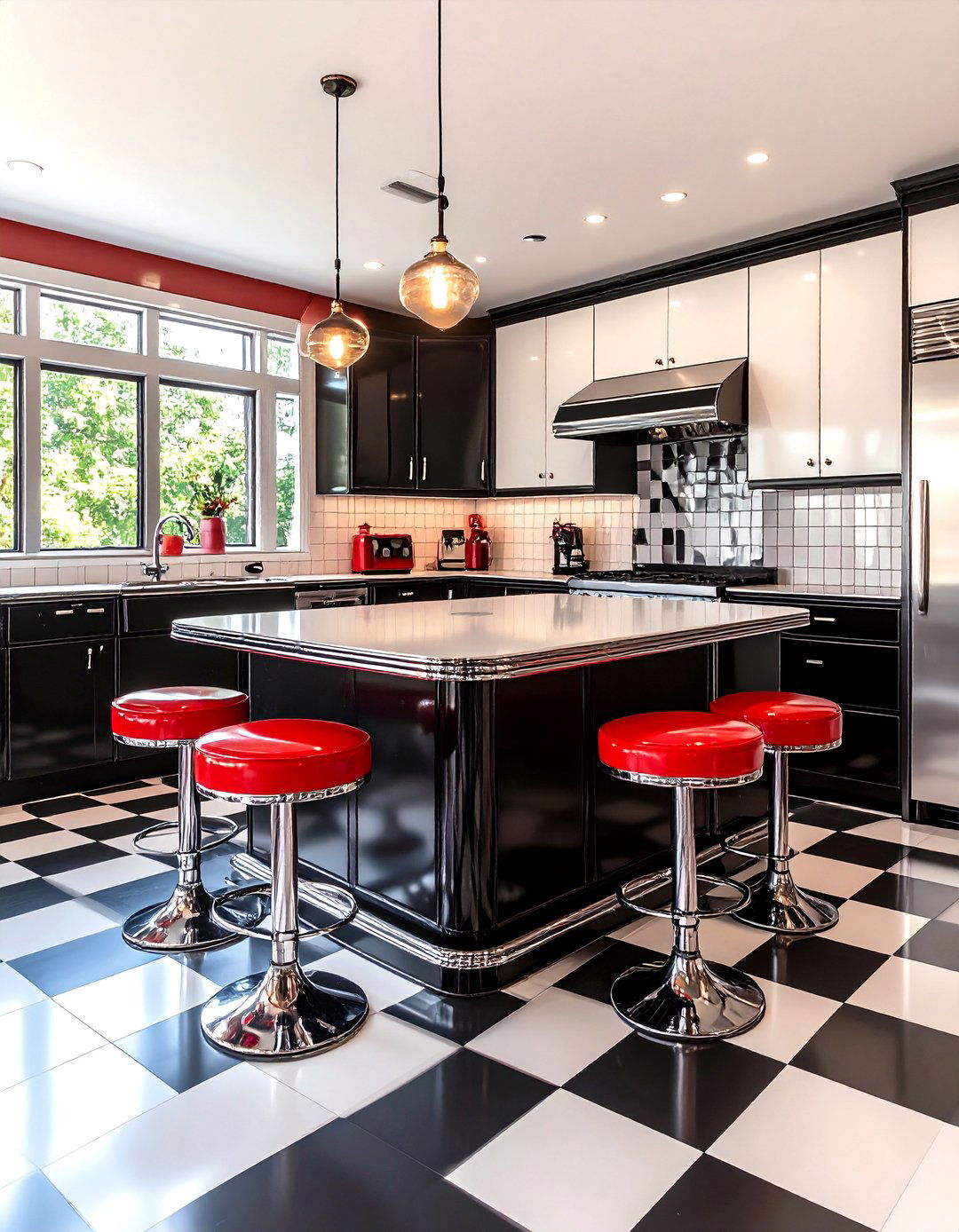 Retro Diner Vibes with Monochrome Pop - 25 black and white kitchen ideas
