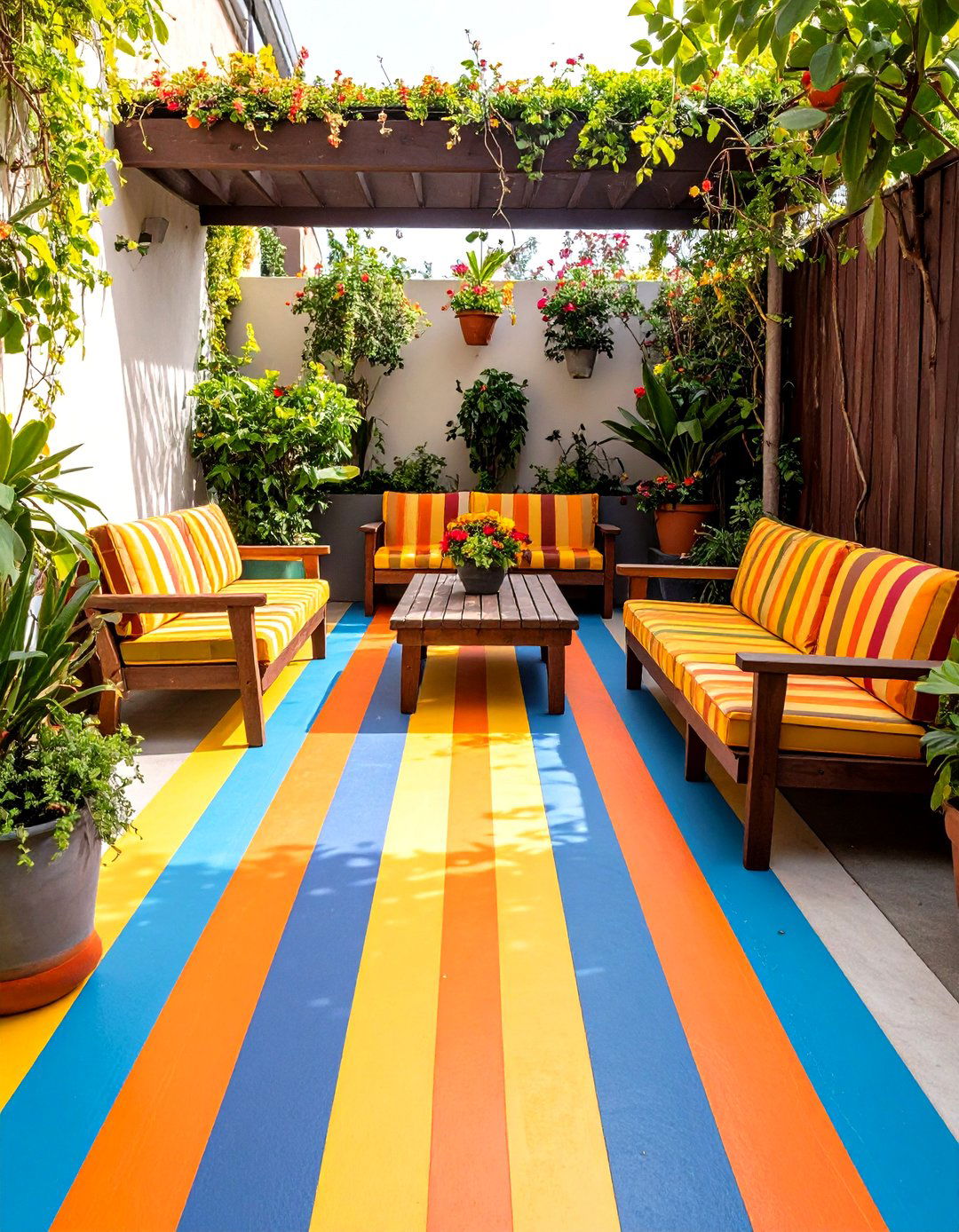 Retro s Racing Stripes Painted Concrete Patio - 25 painted concrete patio ideas