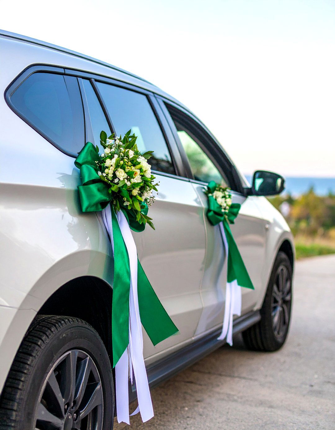Ribbon Wrapped Getaway Car - 25 emerald green wedding ideas