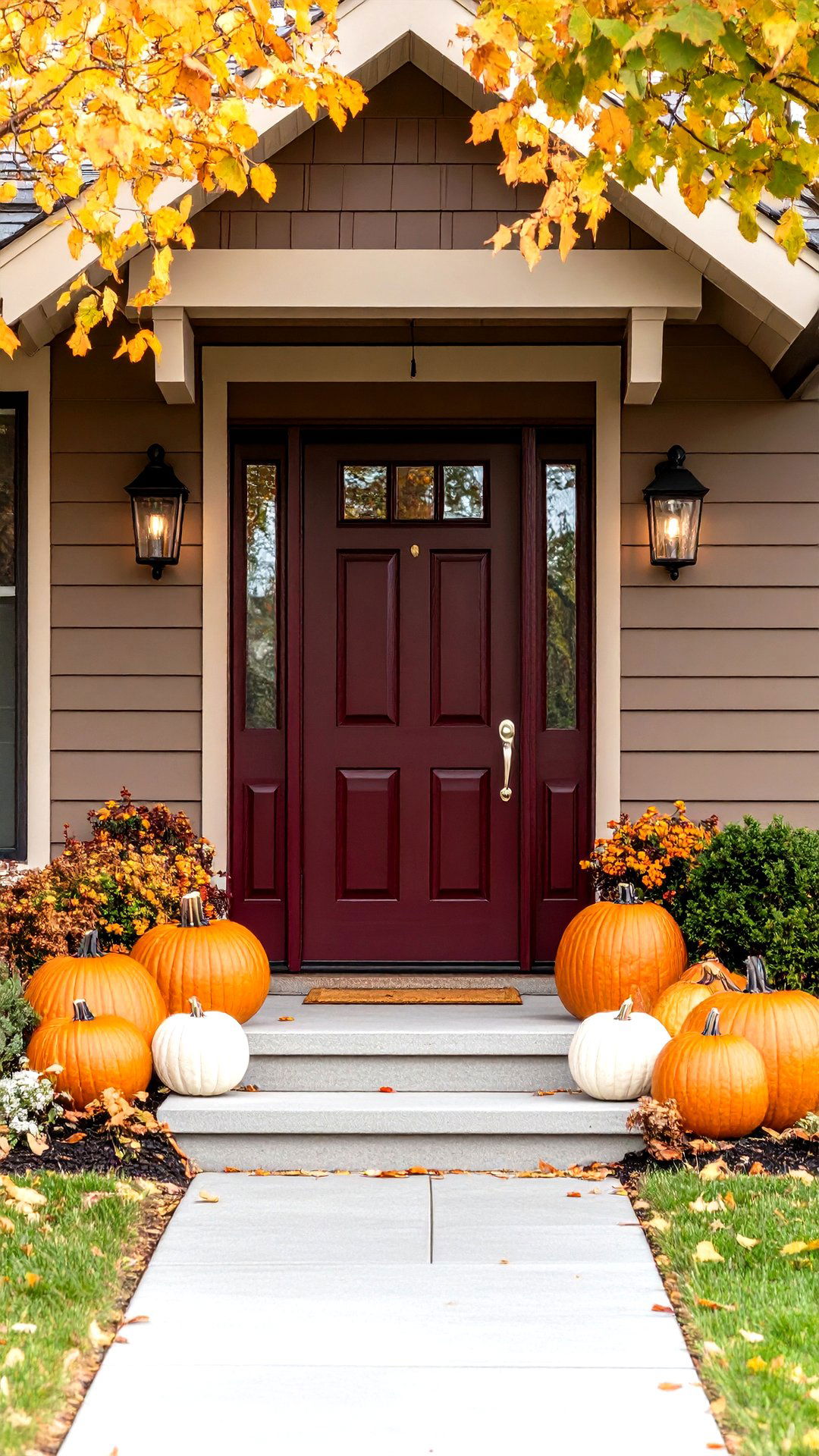 Rich Plum Front Door Adds Sophistication to Brown House - 25 brown house front door colors