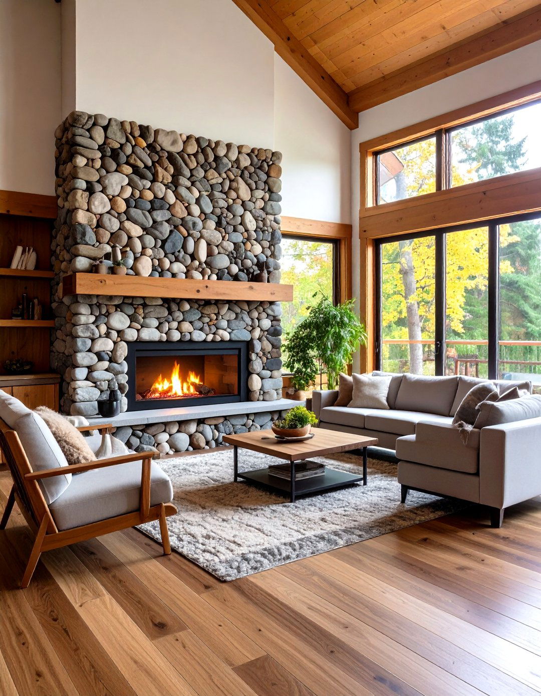 River Rock Pebble Mosaic Fireplace Backsplash Invites Nature Indoors - 25 fireplace backsplash ideas