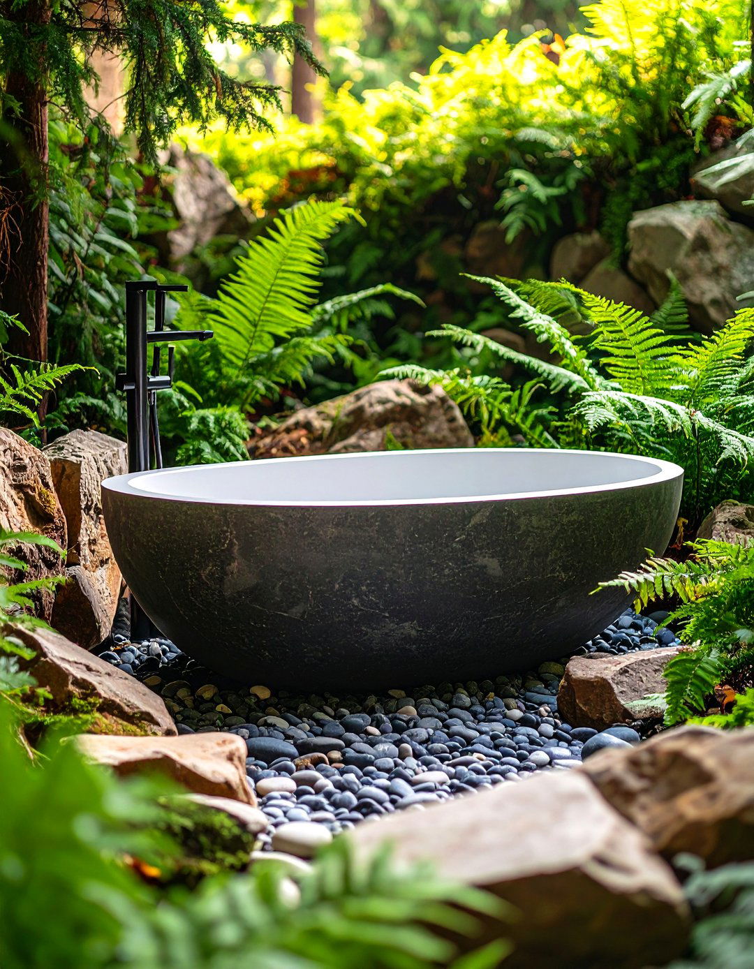 Rock Surrounded Naturalistic Bath Basin - 25 outdoor bathtub ideas