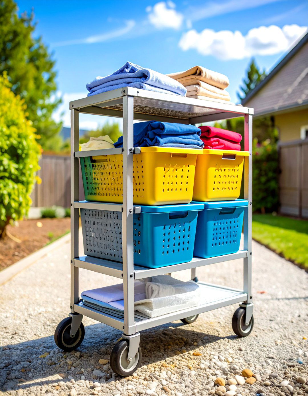 Roll Away Utility Cart for Flexible Sorting - 25 outdoor laundry area design ideas