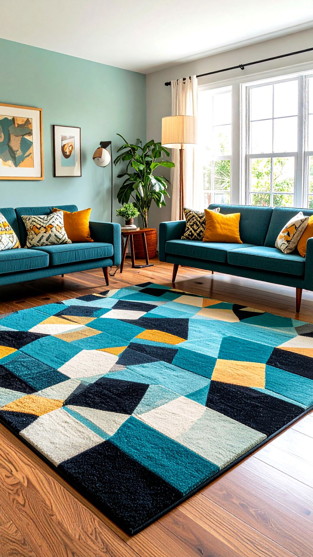 Roll Out a Bold Geometric Area Rug - 25 1950s living room ideas