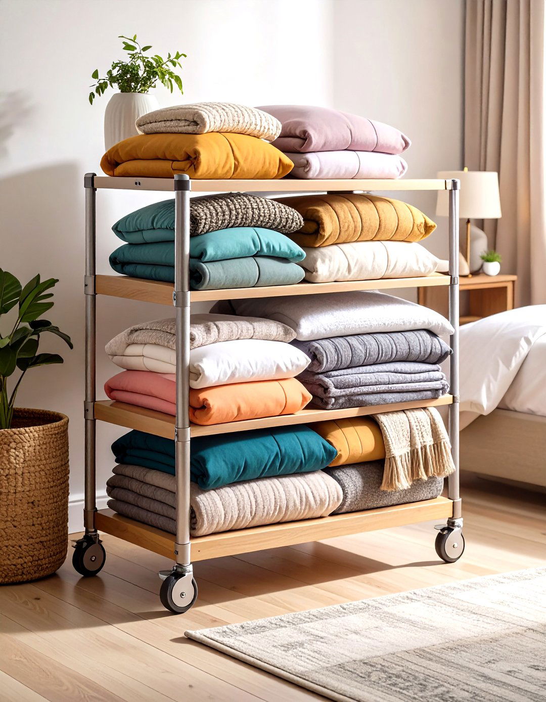 Rolling Bar Cart Nightstand Keeps Essentials on the Move - 25 nightstand ideas