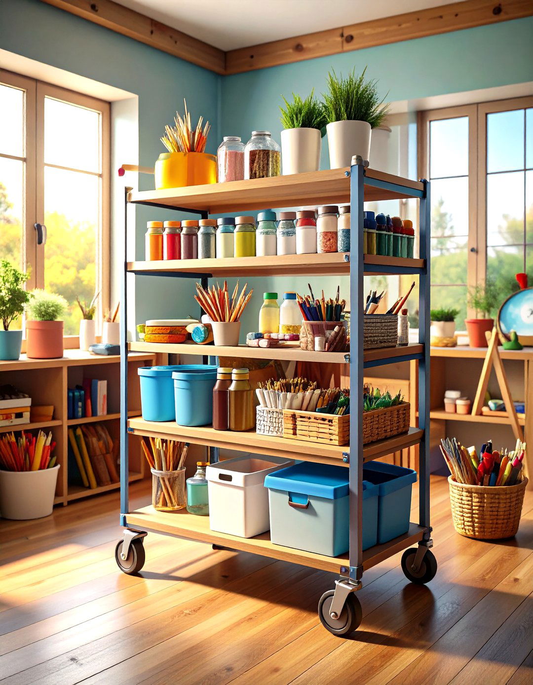 Rolling Cart Command Center - 25 art room ideas