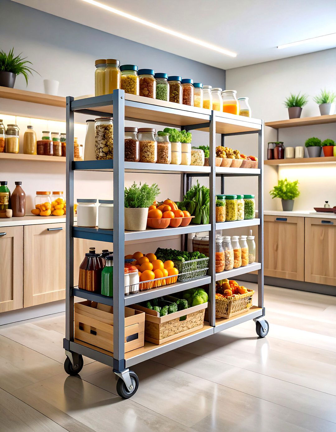 Rolling Cart Creates a Mobile Working Pantry - 25 pantry shelving ideas