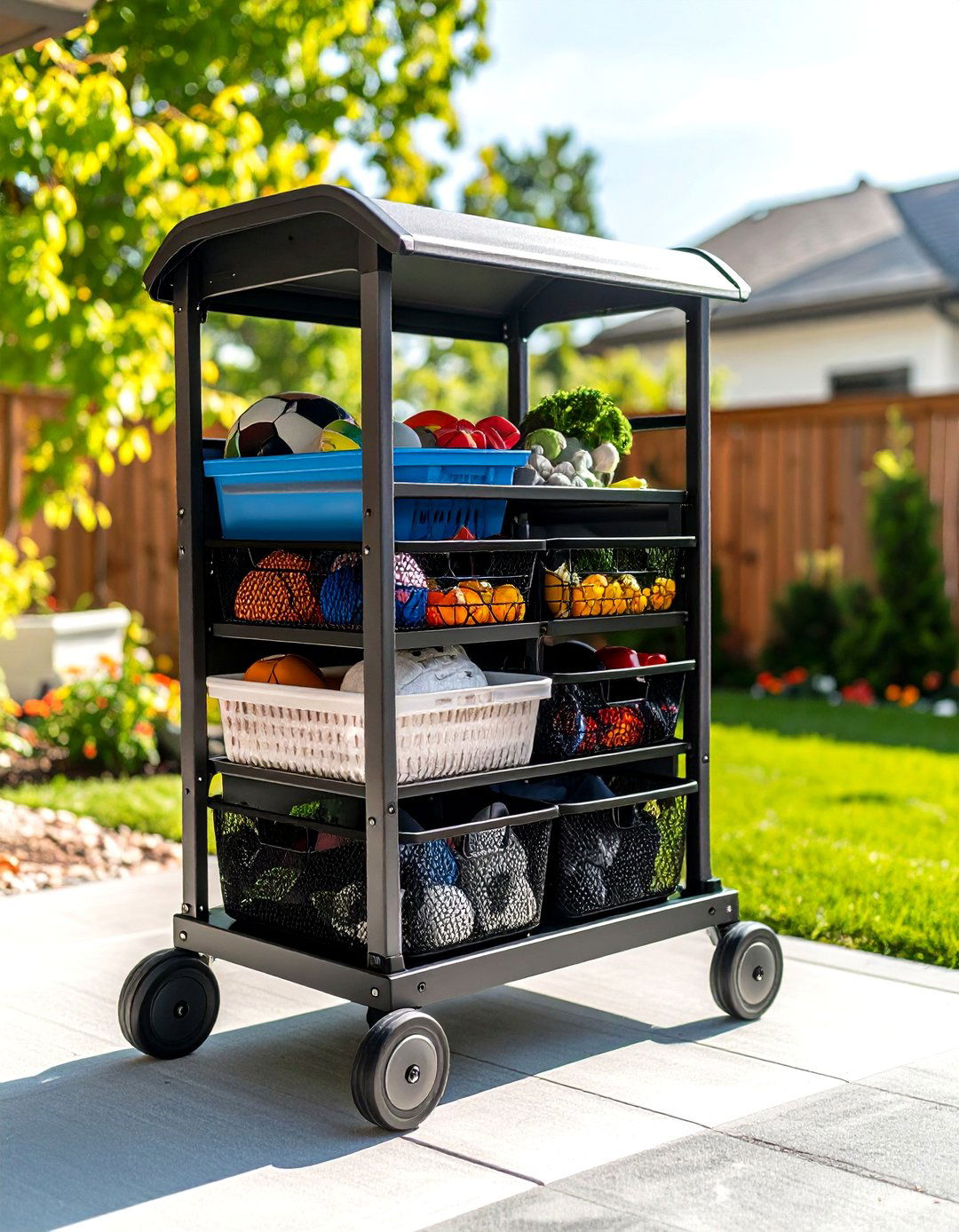 Rolling Cart Keeps Outdoor Toy Storage Mobile - 25 outdoor toy storage ideas