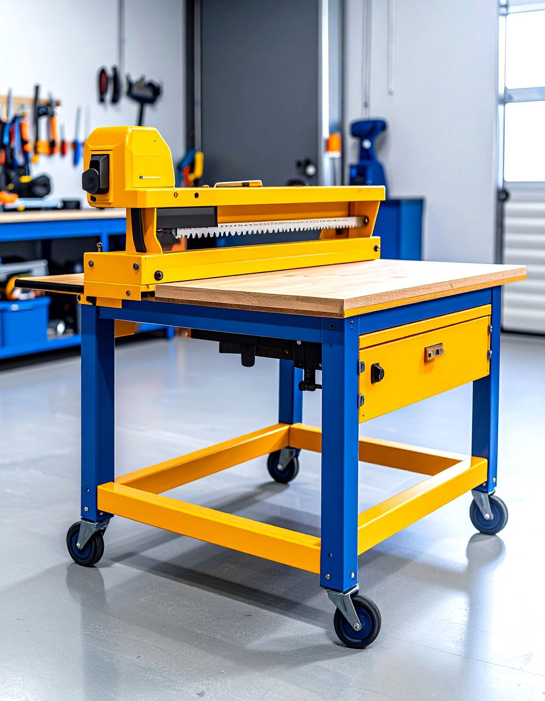 Rolling Garage Workbench That Nests Under the Table Saw - 25 garage workbench ideas