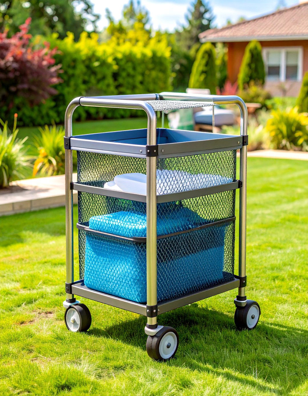 Rolling Mesh Bin Outdoor Storage for Pool Toys - 25 outdoor storage ideas