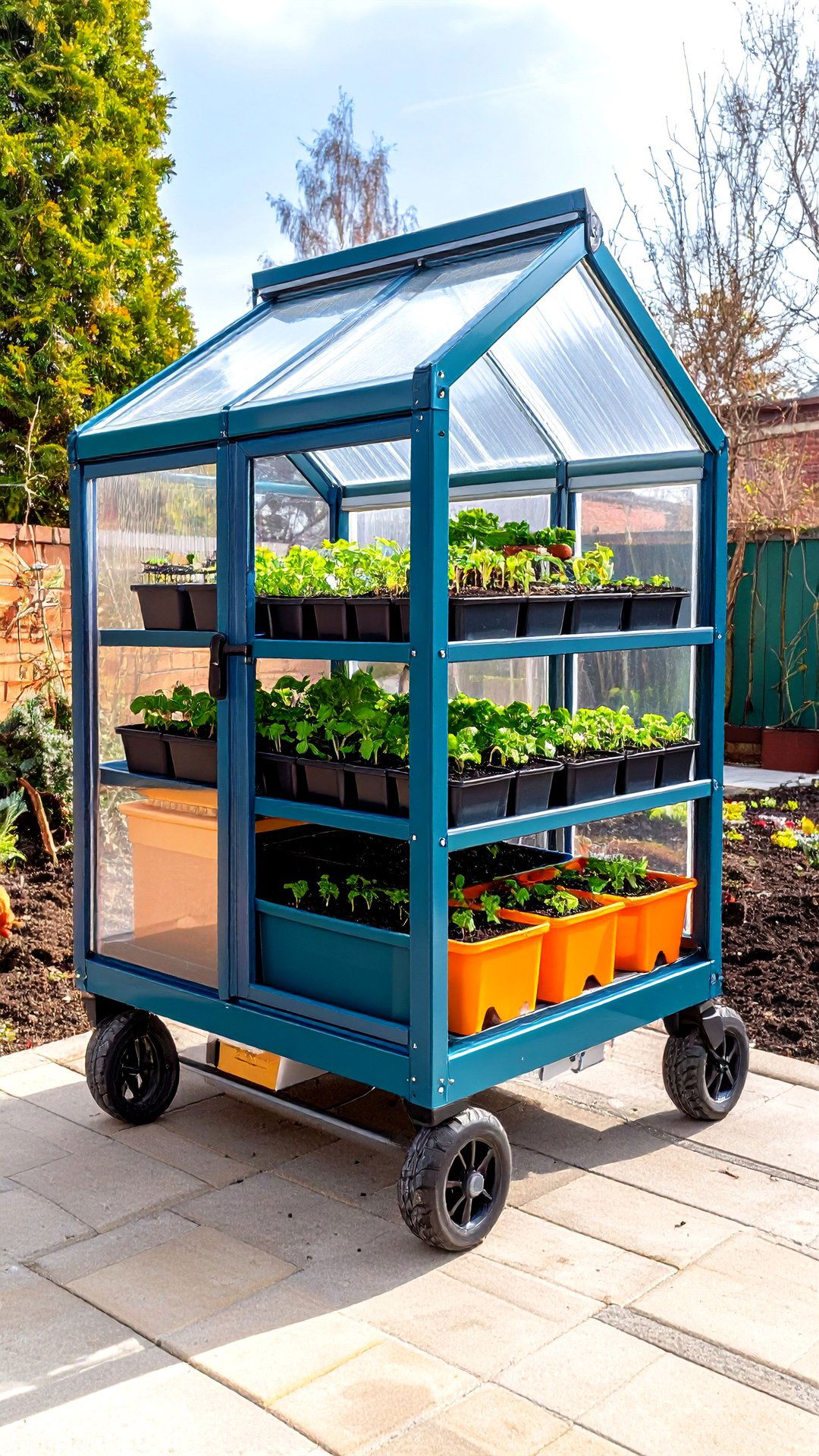 Rolling Multi Tier Corner Greenhouse on Locking Wheels - 25 corner greenhouse ideas