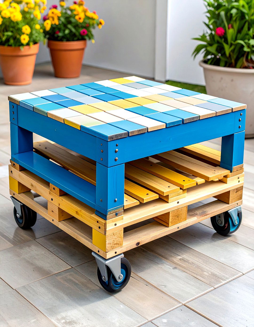 Rolling Pallet Coffee Table With Tiles - 25 pallet furniture ideas