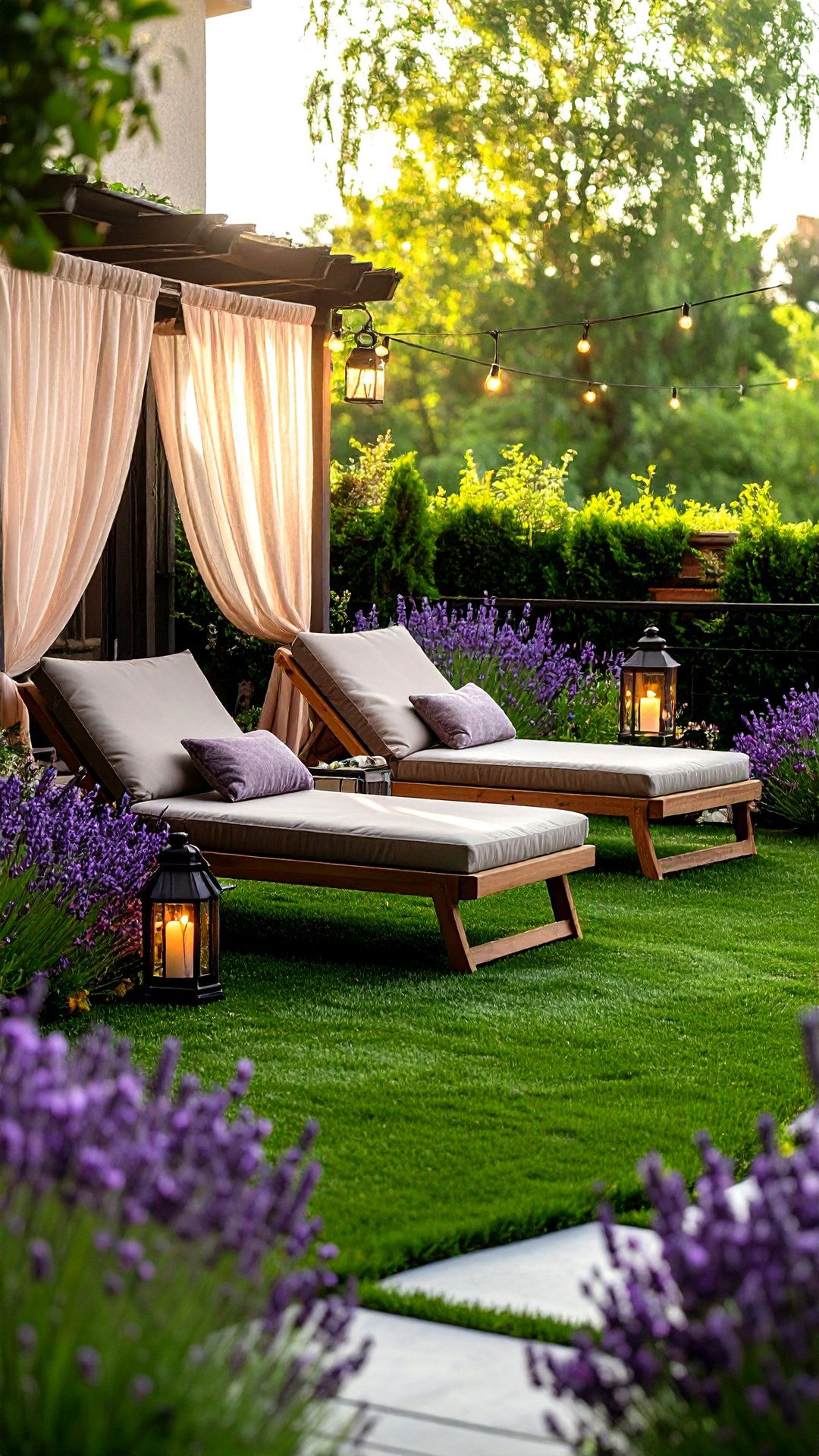 Romantic Double Chaise on Lush Artificial Lawn - 25 artificial grass balcony design